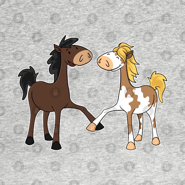 Best friends - two cute cartoon horses by Modern Medieval Design